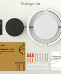 Straight Fire Vibe For Your Home Decor Featuring Fresh Saturn Ring Pendant Light With Remote Dimming And Sleek Black Overhead Ceiling Fixture For Kitchen Or Dining Room package list with pendant light, remote, manual, screws, and accessories.