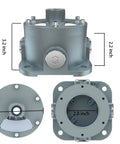 Sokply explosion-proof junction box, blue-gray metal, 5 openings, 3/4-inch hubs, UL844 certified