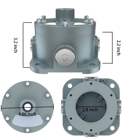 Sokply explosion-proof junction box, blue-gray metal, 5 openings, 3/4-inch hubs, UL844 certified