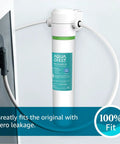 Under Sink Water Filter Replacement For GE FQK1K And FQK2J installed under a sink, showing compatibility with GE GXK185K GX1S50R.
