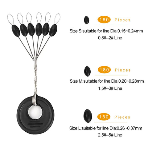 1080Pcs Fishing Bobber Stops Kit With Oval And Column Shape Float Sinker Stops Black Rubber 6 In 1 Bobber Stop Set L M S Size