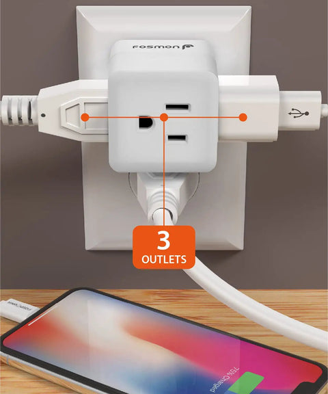 Right Angle 3 Outlet Plug Adapter, 90 Degree Wall Outlet Splitter Cube Tap, 3 Prong Grounded, 125VAC, ETL Listed, Space Saving Power Expander, Must Have For Home Dorm Or Travel, 3 Pack