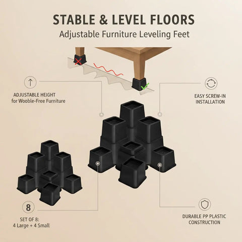 Adjustable Furniture Leveling Feet Screw In Legs For Sofa Bed Or Table Made From Durable PP Plastic Replacement Glides