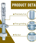 Quarter Inch By Two And A Quarter Inch Wedge Anchors Zinc Plated Heavy Duty Expansion Bolts showing details of cuts and threads.