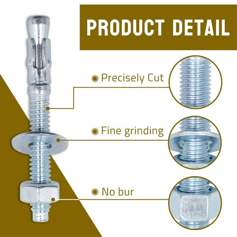 Quarter Inch By Two And A Quarter Inch Wedge Anchors Zinc Plated Heavy Duty Expansion Bolts showing details of cuts and threads.