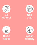 D Mannose With Cranberry And Hibiscus For Urinary Tract Health - icons for all natural, non GMO, clean label, vegan friendly