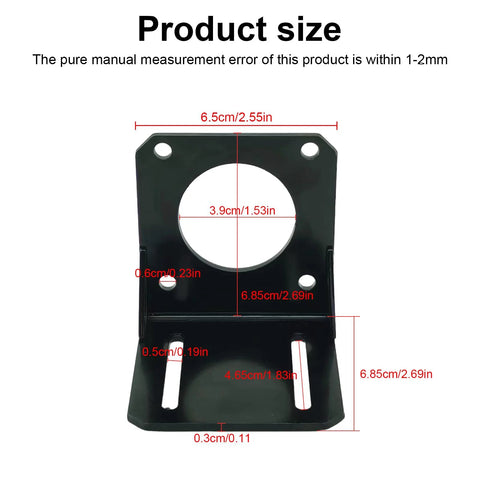Front view of black steel mounting bracket for NEMA 23 stepper motor with central circular bore and four mounting holes.