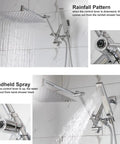 10 Inch Rainfall Shower Head With Handheld Spray Combo In All Metal Chrome 3 Way Diverter Adjustable Extension Arm