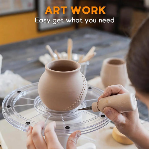 Small 4 Inch Acrylic Lazy Susan Rotation Organizer used for pottery making with smooth ball bearing spin.