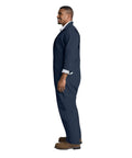 Mens Heavyweight Twill Coveralls Tall Extension Navy Blue Workwear Jumpsuit Featuring Action Back displayed side view on model.