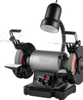 Heavy Duty Bench Top Grinder With Smooth Variable Speed Control And 6 Inch Dual Wheels Fueled By A Pure Copper Motor, features adjustable speed, work light.