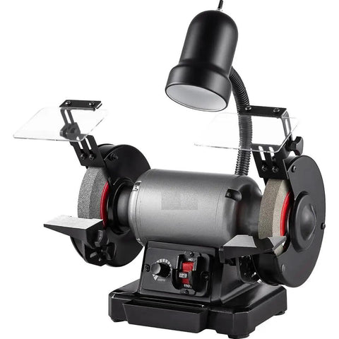 Heavy Duty Bench Top Grinder With Smooth Variable Speed Control And 6 Inch Dual Wheels Fueled By A Pure Copper Motor, features adjustable speed, work light.