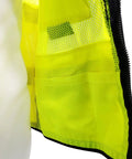 Heavy Duty Green Mesh Surveyors Vest With Loaded Tablet Pockets And Secure Id Sleeve Super Breathable Class Two Compliant Jobsite Safety Gear For Hardcore Seasoned Crews 3XL interior view showing mesh pockets.