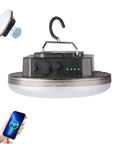 Waterproof Portable LED Camping Light With 5000 Lumens Rechargeable Battery Super Lit Hanging Lantern showing charging port and hook.
