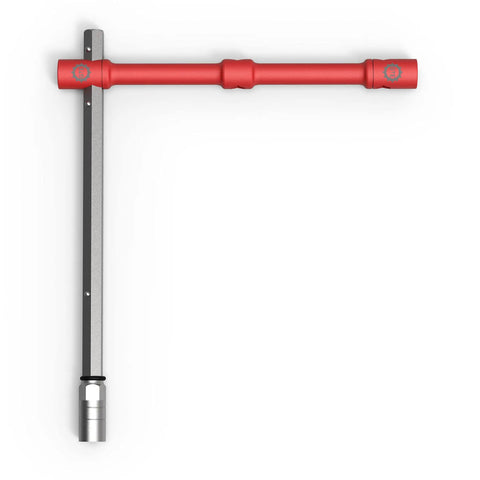 Red and silver LugStrong 26 Inch Universal Compact Lug Wrench Set With Heavy Duty Tire Iron And Lug Nut Remover in L-shape