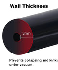 Cross-section view of Silicone Vacuum Tubing Hose For Car Buffs And DIYers One Quarter Inch ID 6mm Black 10 Ft Long FDA Food Grade showing 3mm wall thickness.