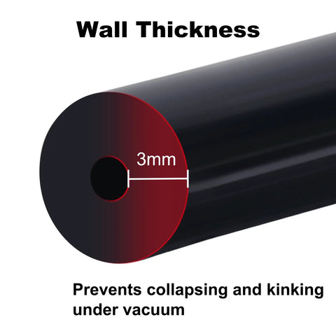 Cross-section view of Silicone Vacuum Tubing Hose For Car Buffs And DIYers One Quarter Inch ID 6mm Black 10 Ft Long FDA Food Grade showing 3mm wall thickness.