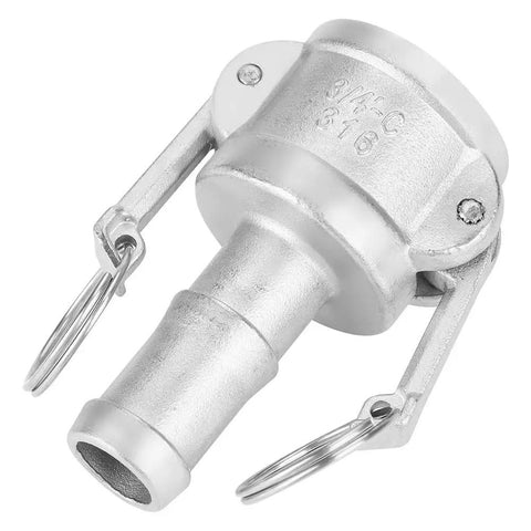 Straight Up Heavy Duty 316 Stainless Steel Camlock Coupling Quick Connect Pipe Fitting For Hydraulic Systems And Female Hose Lines Built Tough For Commercial Sites Featuring No Sweat Slide Handle Assembly, DN20 size.