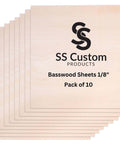 Basswood sheets 1/8 in thick, 12 x 12 in, pack of 10, SS Custom Products