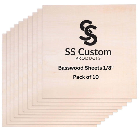 Basswood sheets 1/8 in thick, 12 x 12 in, pack of 10, SS Custom Products