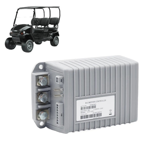 48V 250A 1515-5201 DC Motor Controller For 2009 And Up Golf Carts And Forklifts Replacement 103403401 beside a golf cart