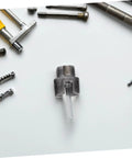 Heavy-Duty 3PC Pipe Threader Tool Kit For Plastic And Metal Water Pipes Steel construction tool on a workbench.