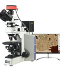 Beast Of A 193X Through 1935X Trinocular Polarizing Metallurgical Microscope For Observing And Analyzing Mineral And Rock Crystals With HDMI LAN And USB 3.0 Output That Lets You Plug Direct To Monitor Or PC, shown with monitor
