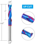 Pro Grade Upcut Spiral Router Bit One Quarter Inch Shank, One Quarter Inch Cutting Diameter, Solid Carbide With Nano Blue Coating For Wood Cutting