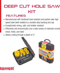 Deep Cut Hole Saw Electricians Kit With 6 Hole Saws And 3 Accessories For Wood Metal And Steel, 2 Inch Cutting Depth, case