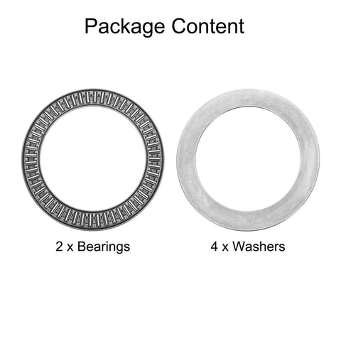 Beefy Two Pack Thrust Needle Roller Bearings With Washers 65x90x5mm AXK6590, showing 2 bearings and 4 washers package contents.