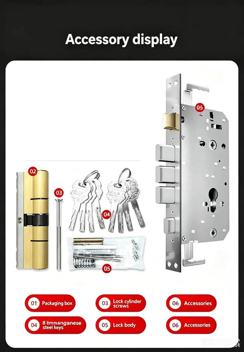 Heavy Duty Bronze Entry Door Handle Lock Set With Double Sided All Copper Anti Theft Cylinder components including lock body and keys