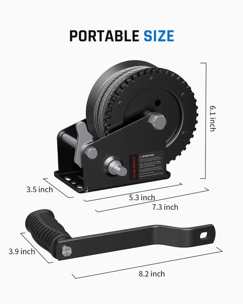 Heavy Duty Boat Trailer Winch 1200 Lbs With 26 Ft Steel Rope Two Way Ratchet 4 To 1 Gear Marine Grade Hand Winch dimensions
