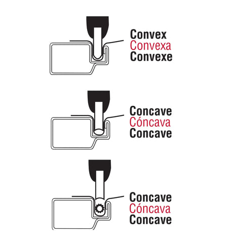 Diagram showing convex and concave profiles for Screen Retainer Spline 0.185 Inch Diameter Three Sixteenths Inch Thick Black Vinyl Roll 250 Feet.