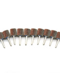Killer 10 Pack 1 Inch Diameter Aluminum Oxide Flap Wheels Hella Durable 60 Grit Coarse Sanders For Rapid Deburr And Polish Tasks With Heavy Duty Construction displayed on a white background.