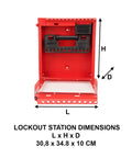 Heavy Duty Wall Mount Group Lock Box Keeping Job Site Gear Safe With Tough As Nails Steel Design, red steel construction with dimensions.