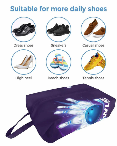 Waterproof Travel Shoe Bag With Zipper Closure, Large 17.7 By 9.8 Inches, Ombre Blue Purple Bowling Ball Pattern