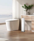 Heavy Duty Free Standing Toilet Paper Holder With Reserve Function And Spare Roll Storage For Bathroom, Brushed Nickel, beside toilet
