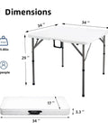 34 Inch Square Folding Card Table Portable Utility Dining Table Heavy Duty HDPE White Plastic Foldable With Carrying Handle
