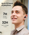 Slick Wireless Earbuds For Small Ears Bluetooth 5.3 Ultra Lightweight At 3.7 Grams Per Bud, showing long playtime with user.