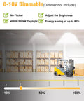 1.5 Ft Led Linear High Bay Light Adjustable Wattage 52W To 130W Swapping 4000K Or 5000K Shades in a warehouse setting.