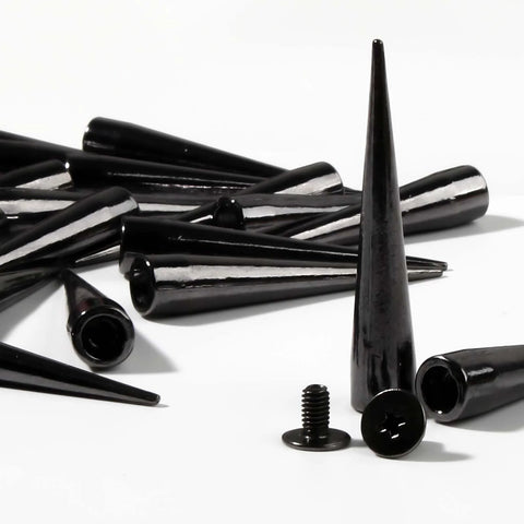 40-set black cone spike and rivet kit for clothing crafts; includes 7×40mm spikes, caps, and tool