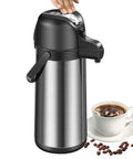 Party-Ready Hot Beverage Dispenser With Pump, 1.9L Insulated Stainless Steel Carafe, with coffee cup and beans