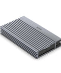 Zero Hassle Usb 4 M2 Nvme Ssd Enclosure With Toolless Build And Up To Forty Gigabit Transfer Speeds For Lightning Quick File Swaps Across All Your Gear in silver metal housing.