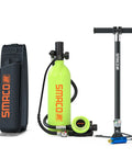 1L Mini Scuba Tank Portable Diving Cylinder For Underwater Breathing, regulator, manual pump, and carry bag