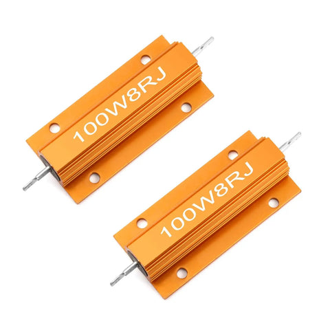 Tough As Nails Wirewound Aluminum Shell Resistor 8 Ohm 100 Watt 5 Percent Tolerance Pro Grade Pair in orange aluminum housing.