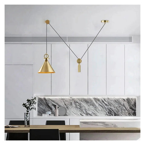 Creative Lifting Ceiling Hanging Light Modern Cooper Adjust Line Pendant Lamp for Bar Home Restaurant,Exquisite in a stylish kitchen.