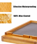 Screened Beehive Bottom Board with 100 percent beeswax dip, showcasing waterproof and wax-coated wooden frame for 10-frame hives.