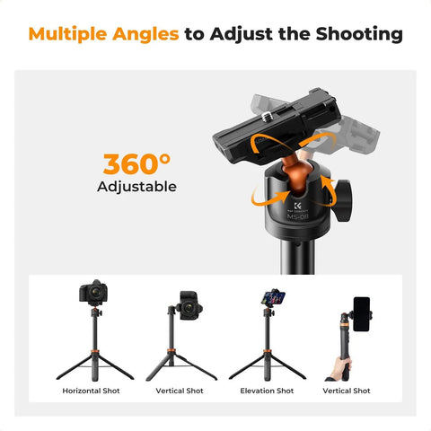 62 Inch Phone Selfie Stick Tripod With 2 In 1 Extendable Pole Bluetooth Remote And 360 Degree Ball Head adjustments displayed