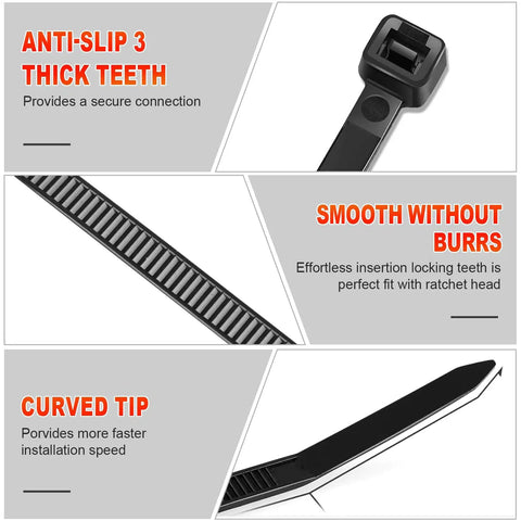 Heavy Duty Black Cable Ties 14 Inch 0.18 Inch Wide 1200 Pack Self Locking Nylon 66 Zip Ties With 50lb Tensile Strength features