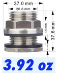 Side view of Beefy Heavy Duty Stainless Steel Bulkhead Tank Fitting 304, 1/2 Inch NPT Female On Both Ends To 3/4 Inch Garden Hose Male